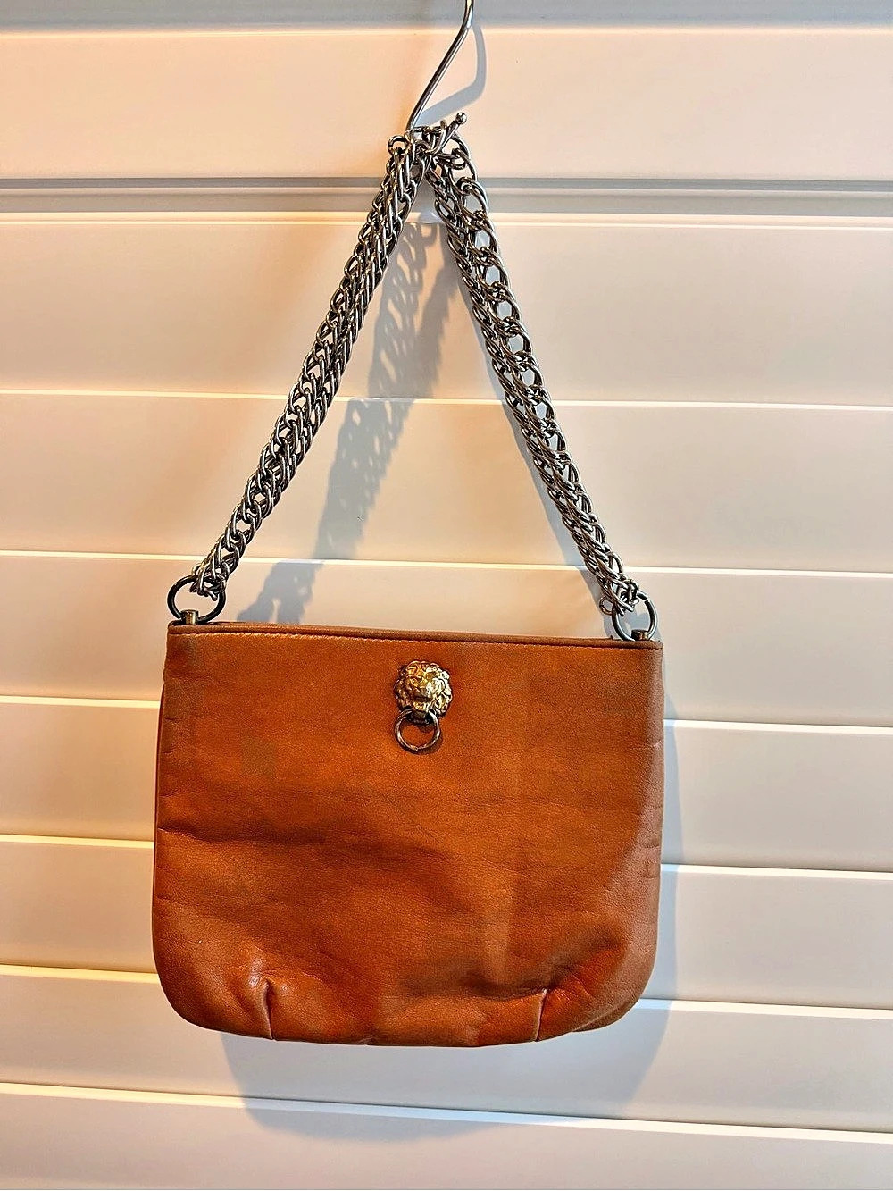 Vintage Brown Leather Lion Head Framed Handbag